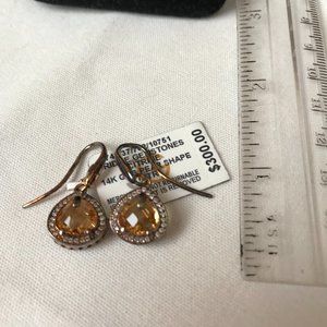 NWT Macy's Bridge Gemstones - 14kt Gold o/Silver Pear Shape Citrine Drop Earring